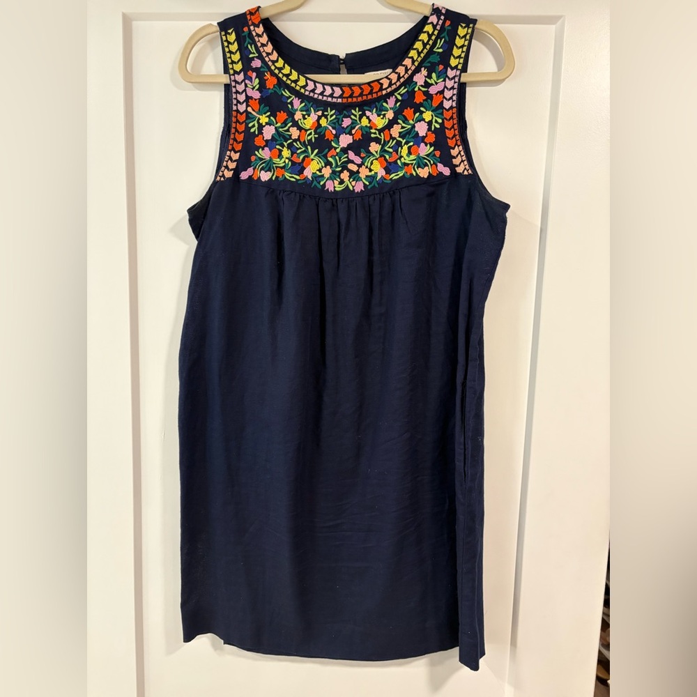 Jcrew Factory Navy Sleeveless Dress with Colorful Embroidery